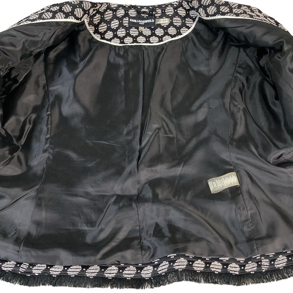 Karl Lagerfeld Black & White Fringed Short Jacket - Picture 5 of 13